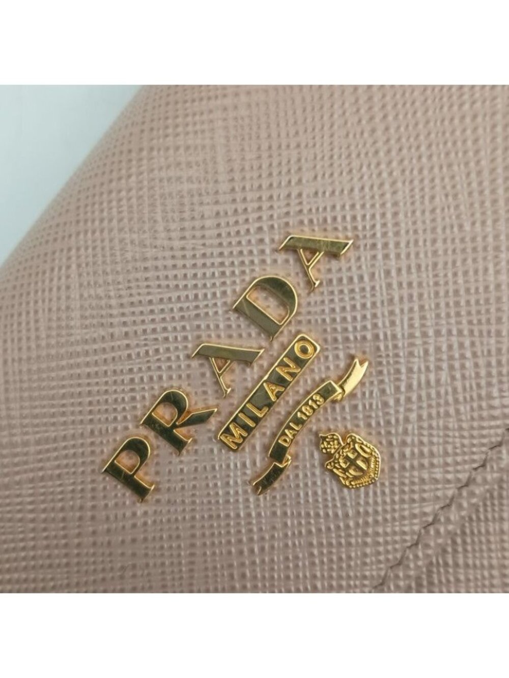Prada Trifold Wallet Beige Saffiano Leather Gold - Picture 6 of 10